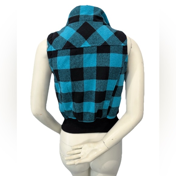 Paris Blues Women’s S Vest Blue Black Plaid Sleeveless Button Zip Puffer Jacket - Picture 3 of 8
